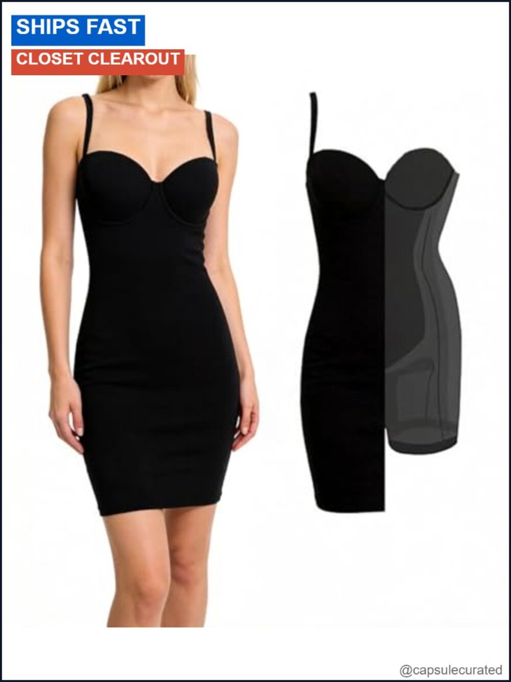 Shapewear Bodycon Mini Dress Built-in Bra Detachable Straps